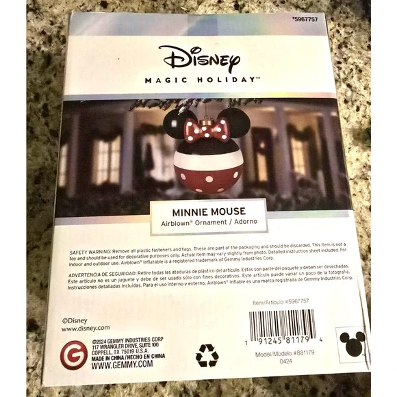 Minnie Mouse Christmas Air Blown Ornament Disney Magic 18" Large Airblown Red - Picture 8 of 8
